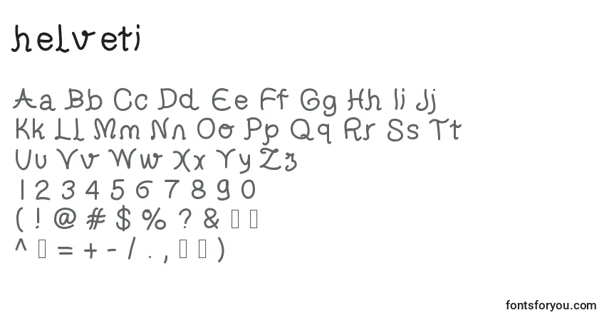 A fonte Helveti – alfabeto, números, caracteres especiais
