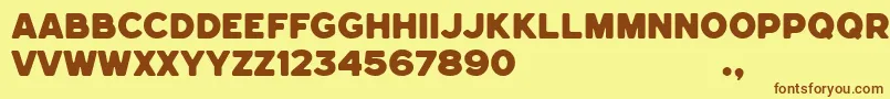 フォントHemisphers Bold Sans – 茶色の文字が黄色の背景にあります。
