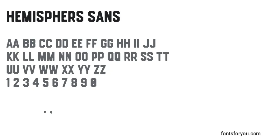 Schriftart Hemisphers Sans (129426) – Alphabet, Zahlen, spezielle Symbole