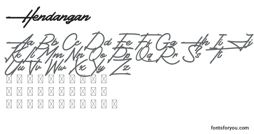Fuente Hendangan - alfabeto, números, caracteres especiales