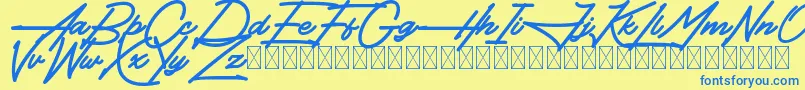 Weitere Informationen zur Hendangan-Schriftart Hendangan-Schriftart – Blaue Schriften auf gelbem Hintergrund