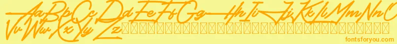 Hendanganフォントについての詳細 フォントHendangan – オレンジの文字が黄色の背景にあります。