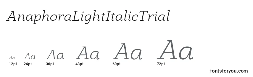Größen der Schriftart AnaphoraLightItalicTrial