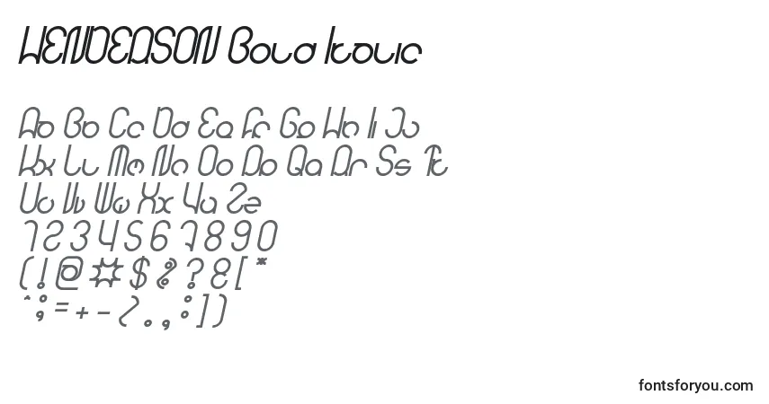 Шрифт HENDERSON Bold Italic – алфавит, цифры, специальные символы