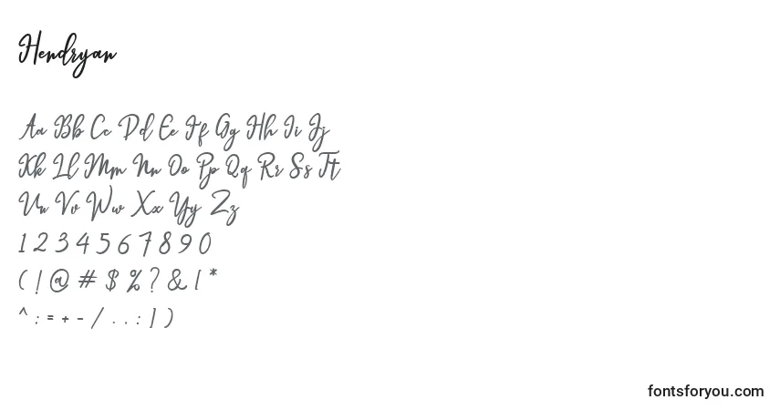 Schriftart Hendryan (129440) – Alphabet, Zahlen, spezielle Symbole