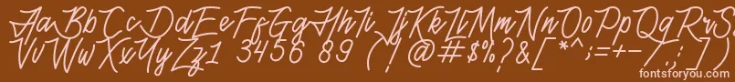 Подробнее о шрифте HenshinScriptPersonalUse Шрифт HenshinScriptPersonalUse – розовые шрифты на коричневом фоне