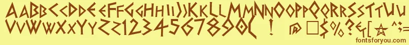 フォントHERAKLES – 茶色の文字が黄色の背景にあります。