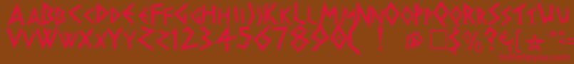 フォントHERAKLES – 赤い文字が茶色の背景にあります。