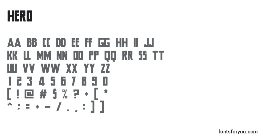 Czcionka Hero – alfabet, cyfry, specjalne znaki