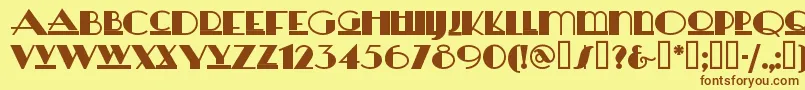 フォントHERAS    – 茶色の文字が黄色の背景にあります。