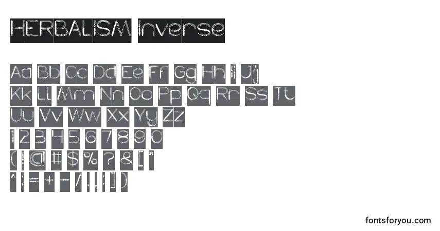 Czcionka HERBALISM Inverse – alfabet, cyfry, specjalne znaki