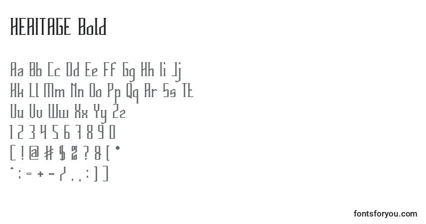 Schriftart HERITAGE Bold – Alphabet, Zahlen, spezielle Symbole