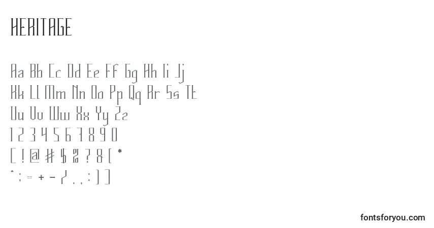 Schriftart HERITAGE (129466) – Alphabet, Zahlen, spezielle Symbole