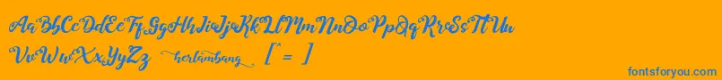 Herlambang-Schriftart – Blaue Schriften auf orangefarbenem Hintergrund