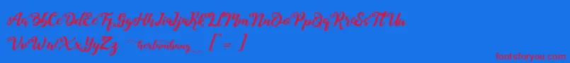 Herlambang-Schriftart – Rote Schriften auf blauem Hintergrund