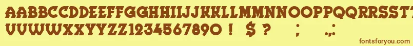 フォントHerne Bold – 茶色の文字が黄色の背景にあります。