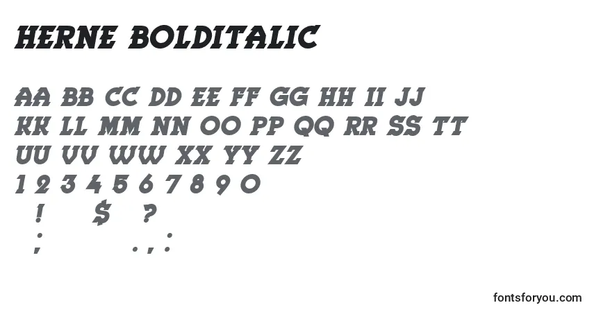 Шрифт Herne BoldItalic – алфавит, цифры, специальные символы