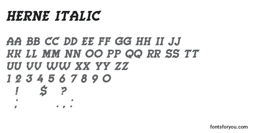 Шрифт Herne Italic – алфавит, цифры, специальные символы
