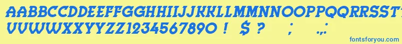 Fonte Herne Italic – fontes azuis em um fundo amarelo