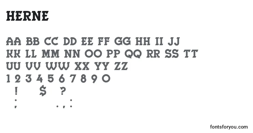 A fonte Herne – alfabeto, números, caracteres especiais