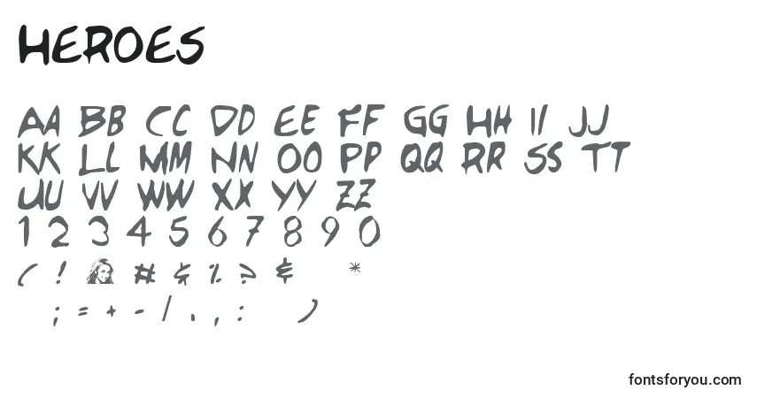 Schriftart HEROES (129478) – Alphabet, Zahlen, spezielle Symbole