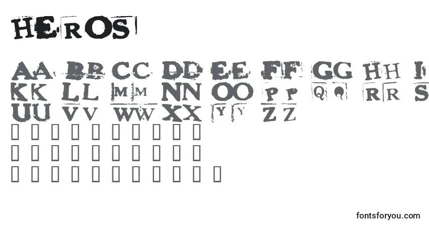 A fonte HEROS    – alfabeto, números, caracteres especiais