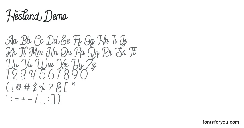 A fonte Hesland Demo – alfabeto, números, caracteres especiais
