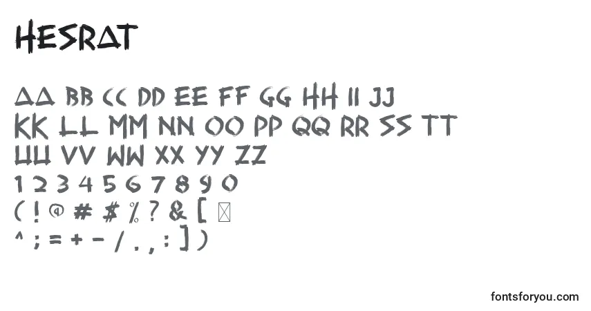 A fonte Hesrat (129487) – alfabeto, números, caracteres especiais