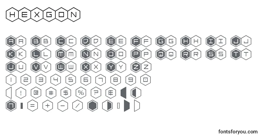 Czcionka Hexgon – alfabet, cyfry, specjalne znaki