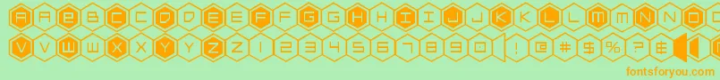 hexgon-Schriftart – Orangefarbene Schriften auf grünem Hintergrund
