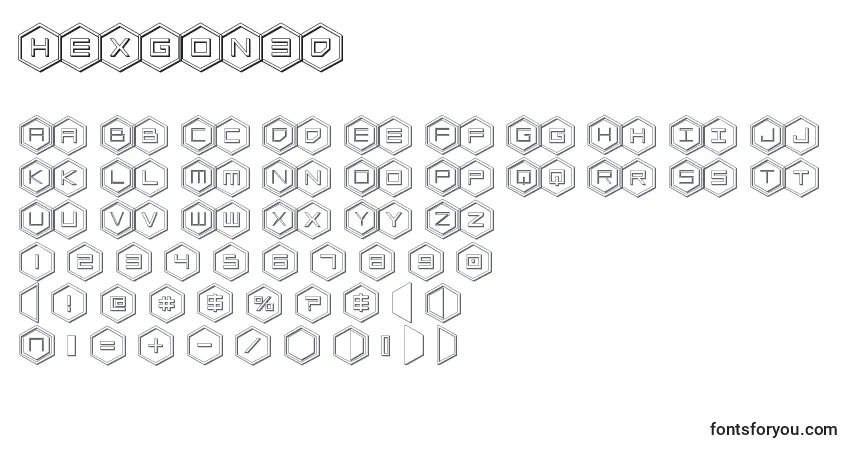 Czcionka Hexgon3d – alfabet, cyfry, specjalne znaki