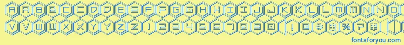 hexgon3d Font – Blue Fonts on Yellow Background