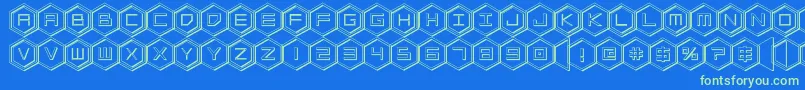 hexgon3d Font – Green Fonts on Blue Background