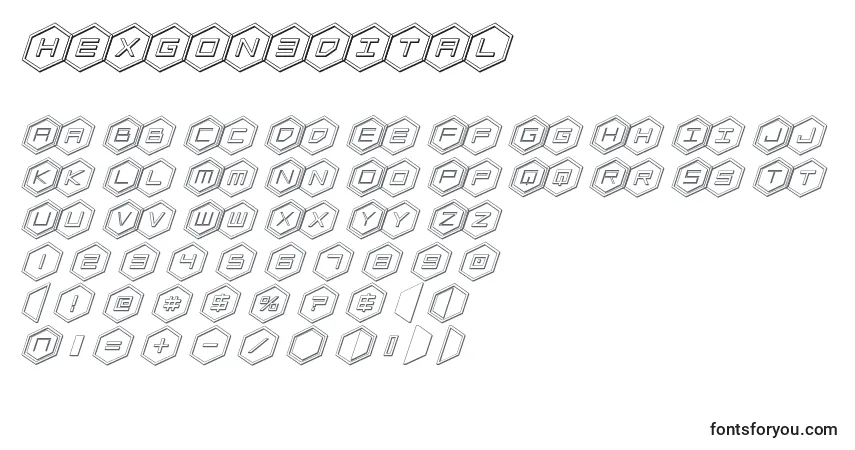 Schriftart Hexgon3dital – Alphabet, Zahlen, spezielle Symbole
