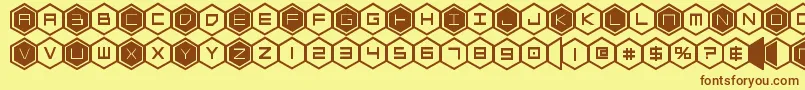 フォントhexgonbold – 茶色の文字が黄色の背景にあります。