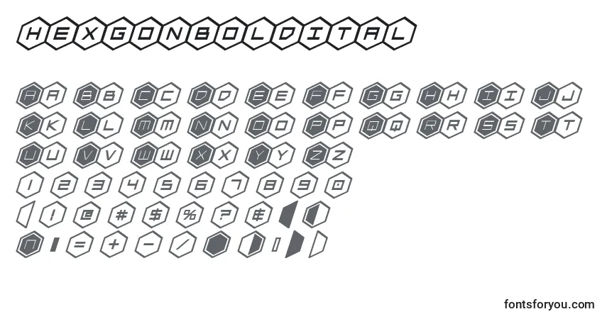 Schriftart Hexgonboldital – Alphabet, Zahlen, spezielle Symbole