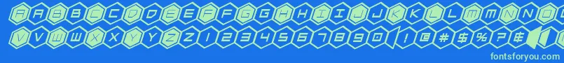 hexgonboldital-Schriftart – Grüne Schriften auf blauem Hintergrund