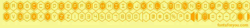 フォントhexgoncond – オレンジの文字が黄色の背景にあります。