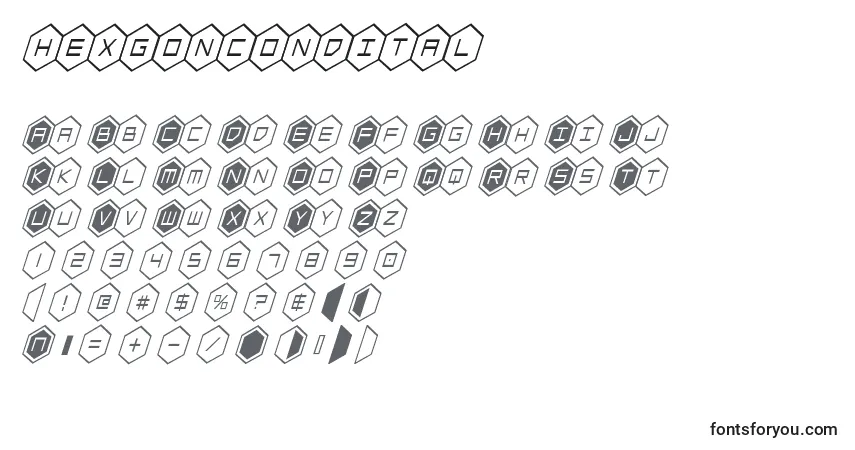 Schriftart Hexgoncondital – Alphabet, Zahlen, spezielle Symbole