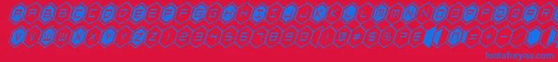 hexgoncondital-Schriftart – Blaue Schriften auf rotem Hintergrund