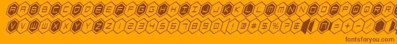 Weitere Informationen zur hexgoncondital-Schriftart hexgoncondital-Schriftart – Braune Schriften auf orangefarbenem Hintergrund