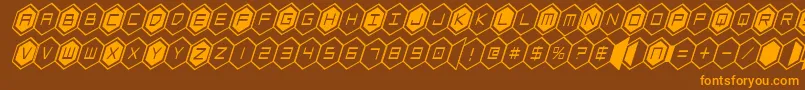hexgoncondital-Schriftart – Orangefarbene Schriften auf braunem Hintergrund