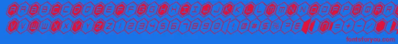 hexgoncondital-Schriftart – Rote Schriften auf blauem Hintergrund