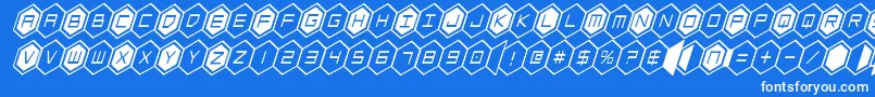 hexgoncondital-Schriftart – Weiße Schriften auf blauem Hintergrund