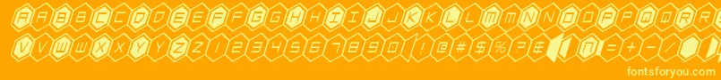 Weitere Informationen zur hexgoncondital-Schriftart hexgoncondital-Schriftart – Gelbe Schriften auf orangefarbenem Hintergrund