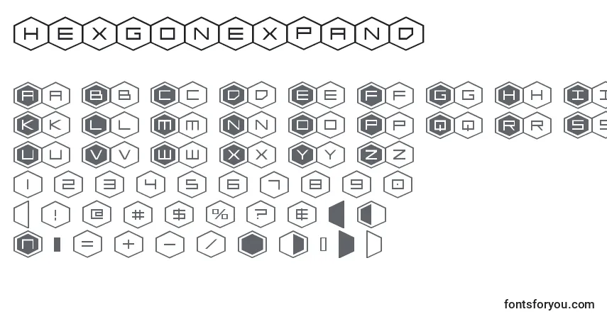 Schriftart Hexgonexpand – Alphabet, Zahlen, spezielle Symbole