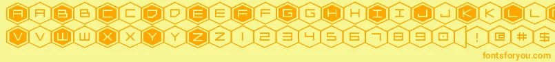フォントhexgonexpand – オレンジの文字が黄色の背景にあります。