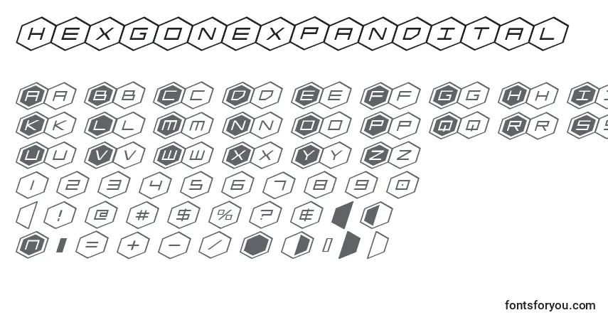 Hexgonexpanditalフォント–アルファベット、数字、特殊文字