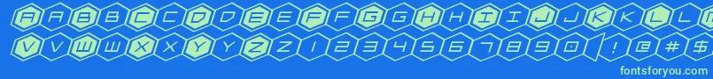 フォントhexgonexpandital – 青い背景に緑のフォント