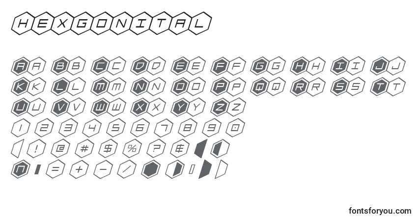 Schriftart Hexgonital – Alphabet, Zahlen, spezielle Symbole
